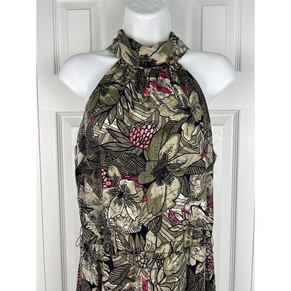 David Benjamin Green Tropical Floral Halter cotton Midi Dress Size 6 Small - Picture 4 of 9
